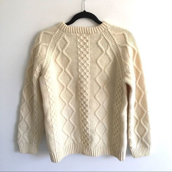 KNIT Oversized Crew Neck Long Sleeve Sweater Cable knit Cream S/M - Picture 4 of 4